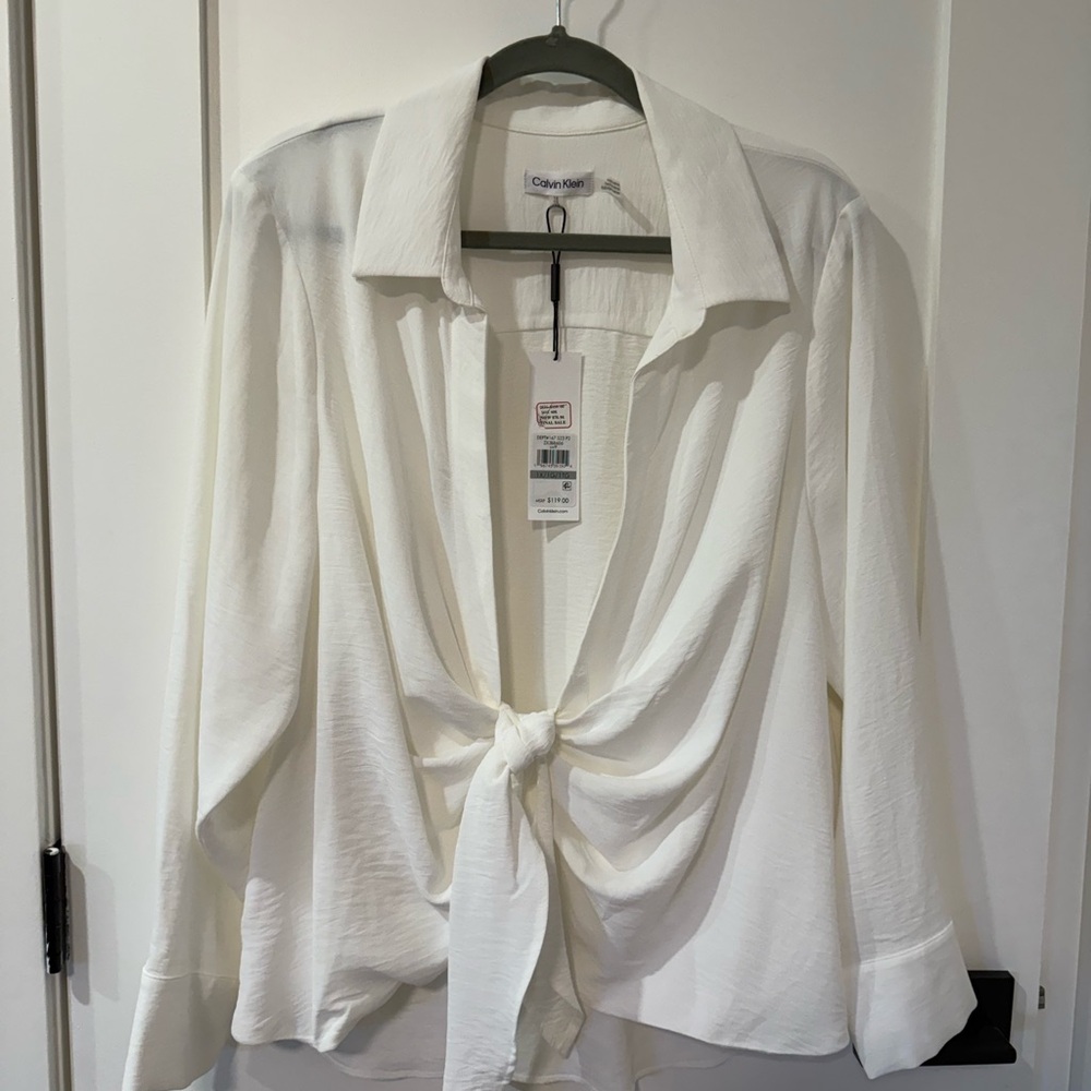 Calvin Klein Women's White Tie-Front Button-Down Shirt